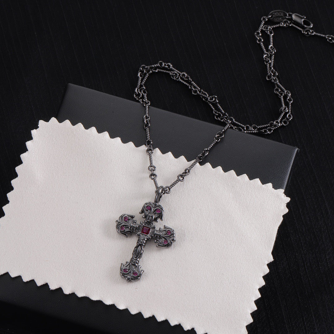 Chrome Hearts Black Purple Diamond Necklace