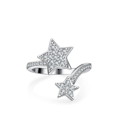 Full Moissanite Double Star Crossover Moissanite Ring