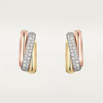 Cartier Trinity earrings, cushion-shaped, half-paved
