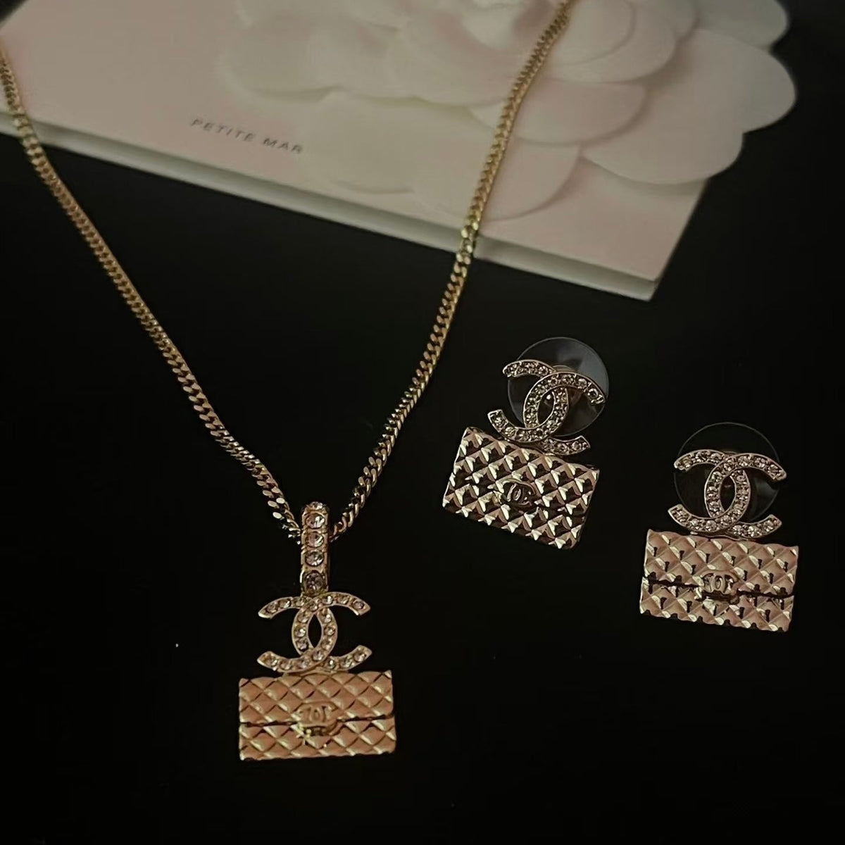 Chanel Bag Necklace Earrings