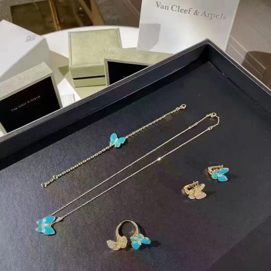 VCA Blue Butterfly Bracelet Necklace Earrings Ring