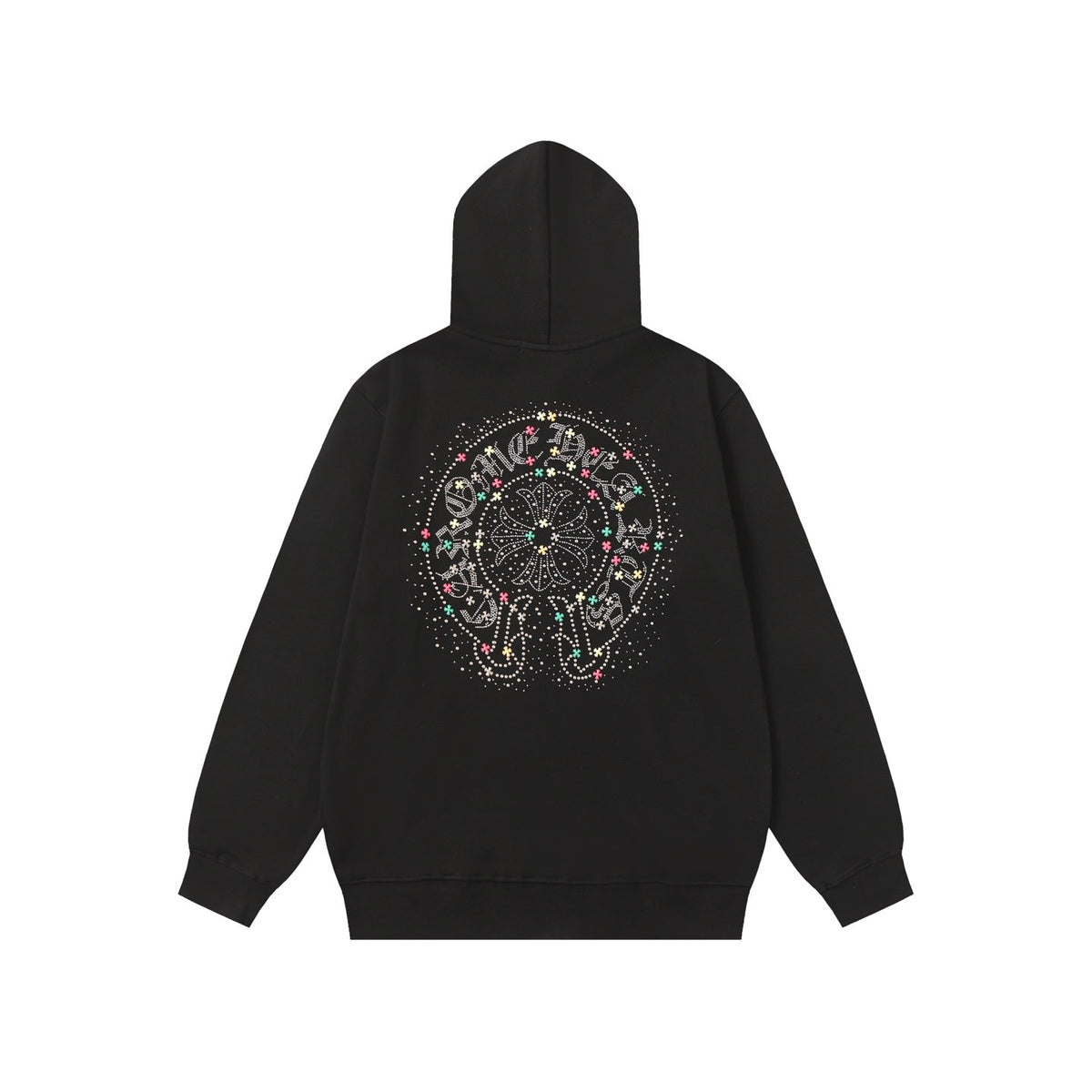 Chrome Hearts Colorful Rhinestone Hoodie - Black Gothic Street 2608