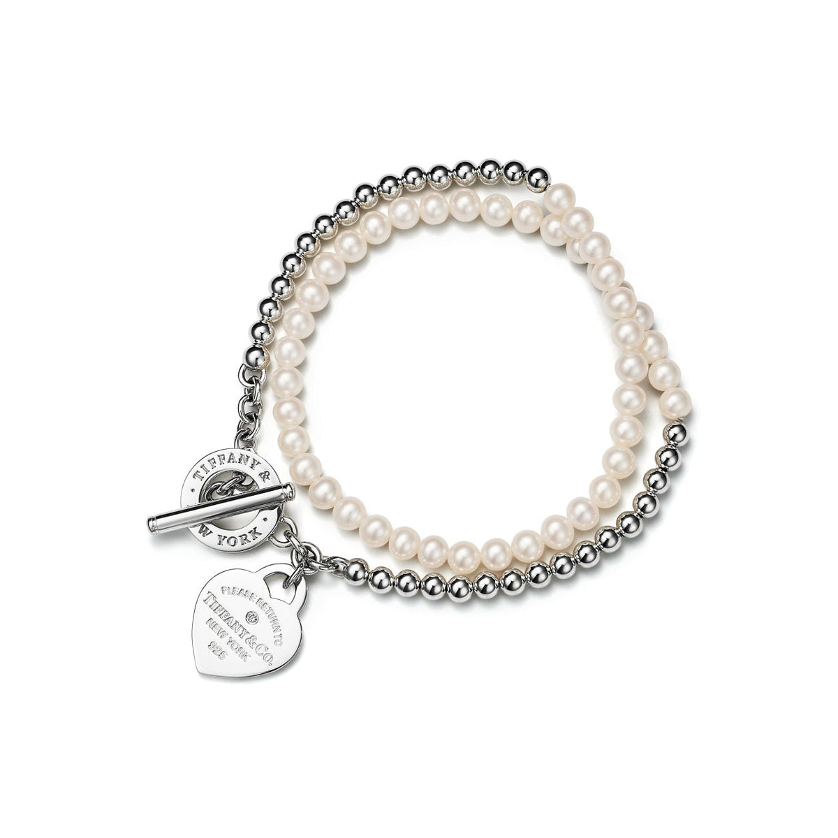 Tiffany Return to Tiffany Wrap Bracelet in Silver with Pearls and a Diamond, Small (21cm)