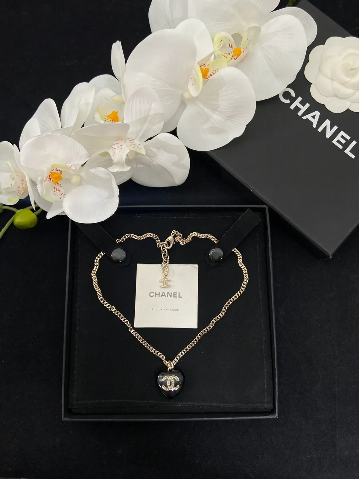 Chanel Black Heart Pendant Necklace