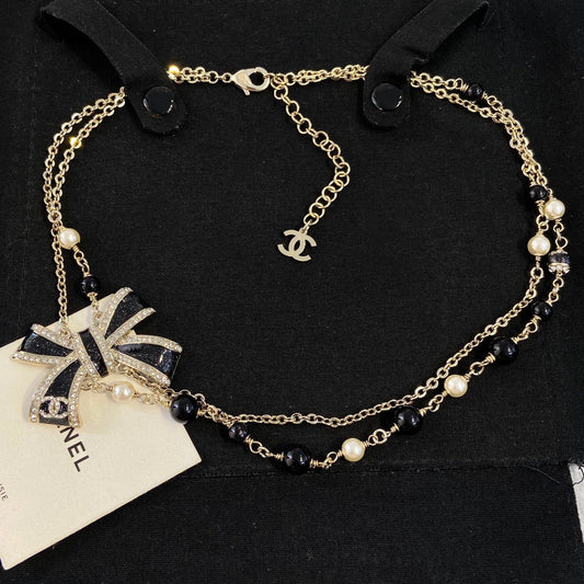 Chanel Double Layer Bowknot Chain Necklace