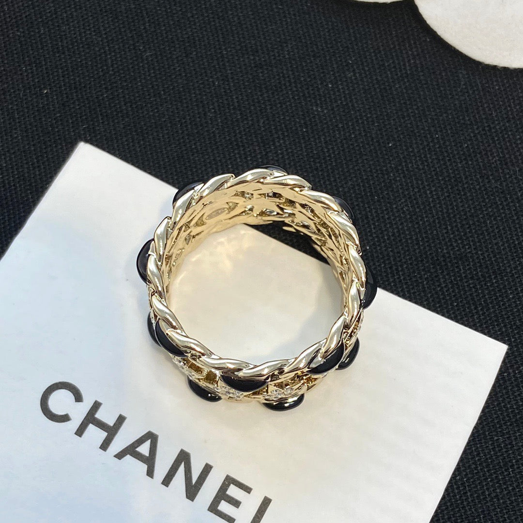 Chanel Black Leather Star Ring