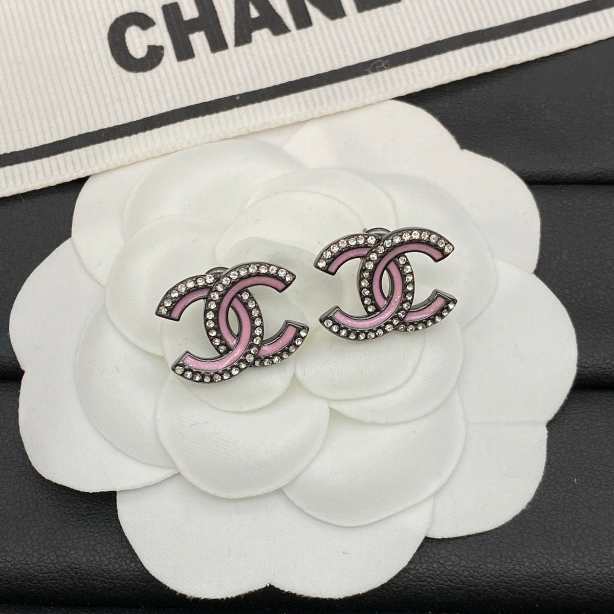 Chanel Black Pink Earrings