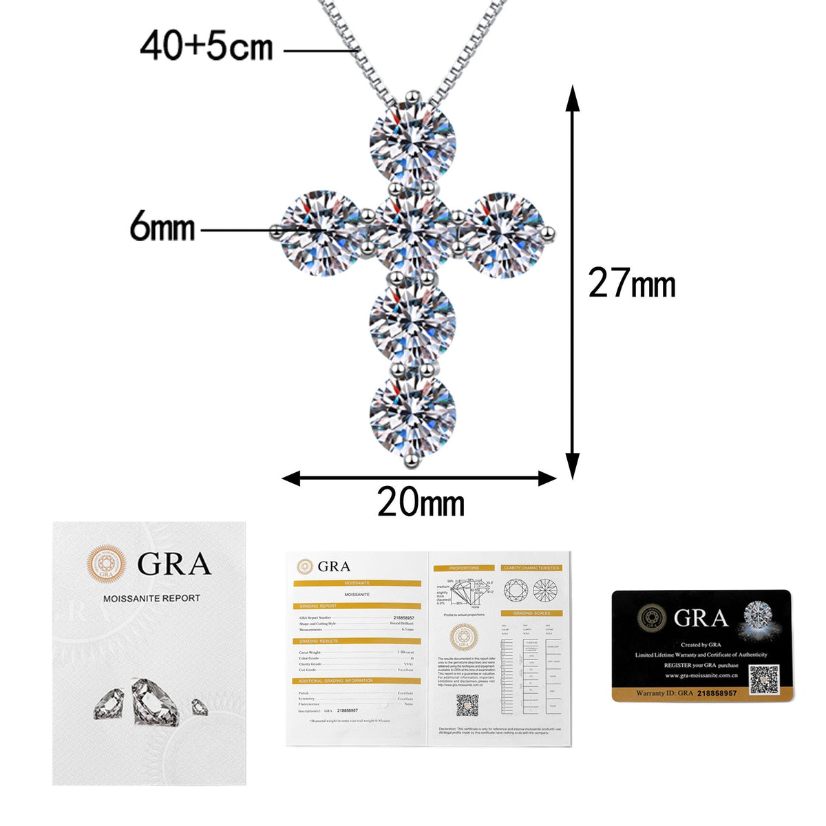 5 Carats Cross Moissanite Necklace