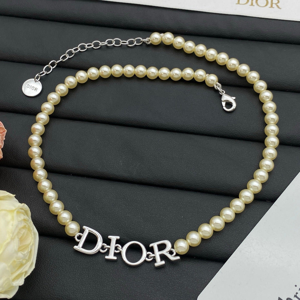 Dior Pearl Letter Necklace Bracelet