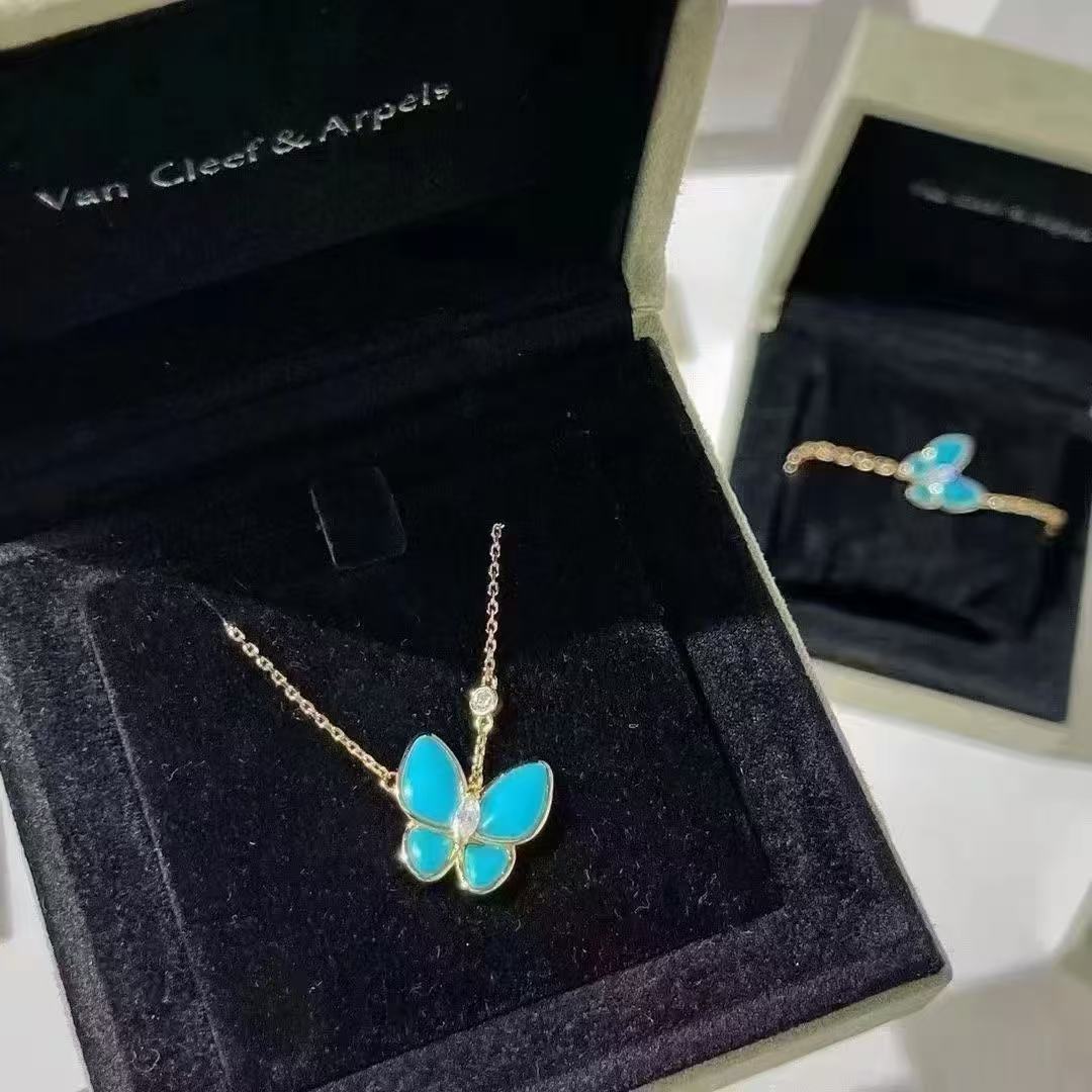 VCA Blue Butterfly Bracelet Necklace Earrings Ring